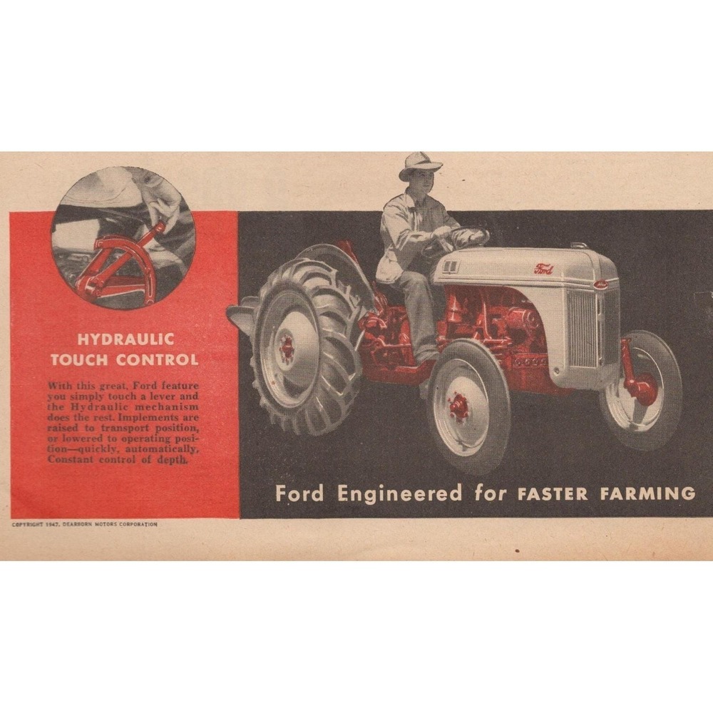 1947 Ford Tractor Vintage Print Ad Dearborn Motors Farm Equipment Advertising